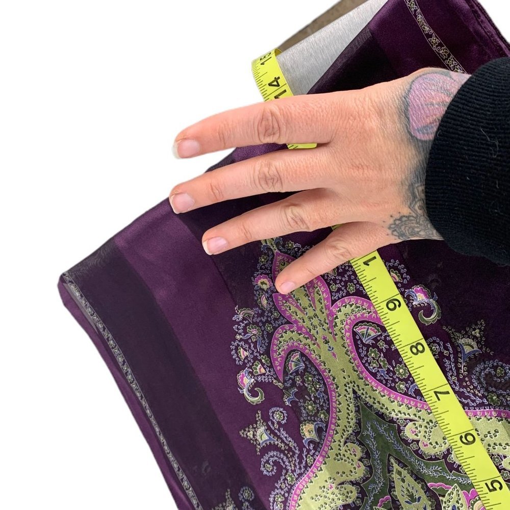 Echo Purple Green Paisley Long Silk Scarf - Picture 6 of 7